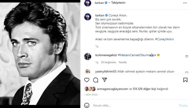 Tarkan'dan Cüneyt Arkın Paylaşımı!